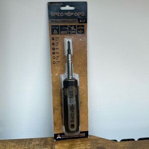 Spec Ops Tools Multi-Bit Screwdriver, 6-in-1, Magnetized Silver, Khaki, Black